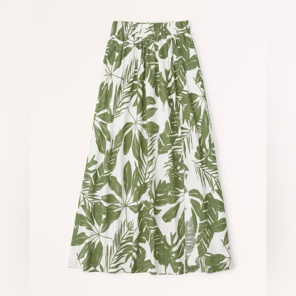 Abercrombie green print Linen-Blend Maxi Skirt XXS